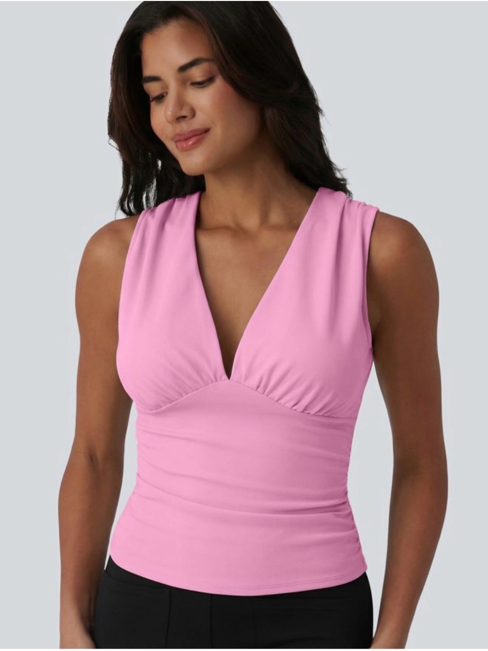 HALARA Pink Deep V-Neck Built in Bra Tank Top